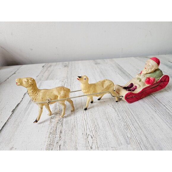 Antique Japan celluloid Santa reindeer plastic as is display sleigh - Picture 6 of 13